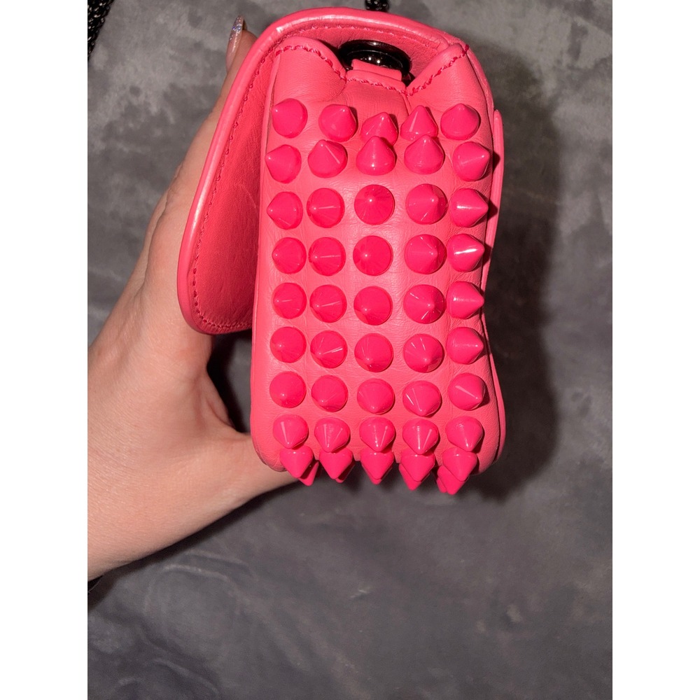 Christian Louboutin Sweet Charity Spiked Mini Shoulder Bag Neon Pink Leather - Picture 3 of 16